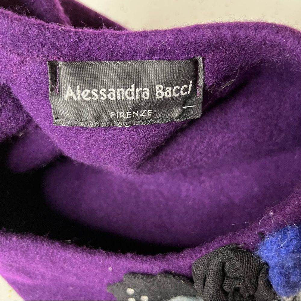 Alessandra Bacci Firenze Purple Women’s Wool Beret Floral Ribbon Detail Vintage - Picture 6 of 6